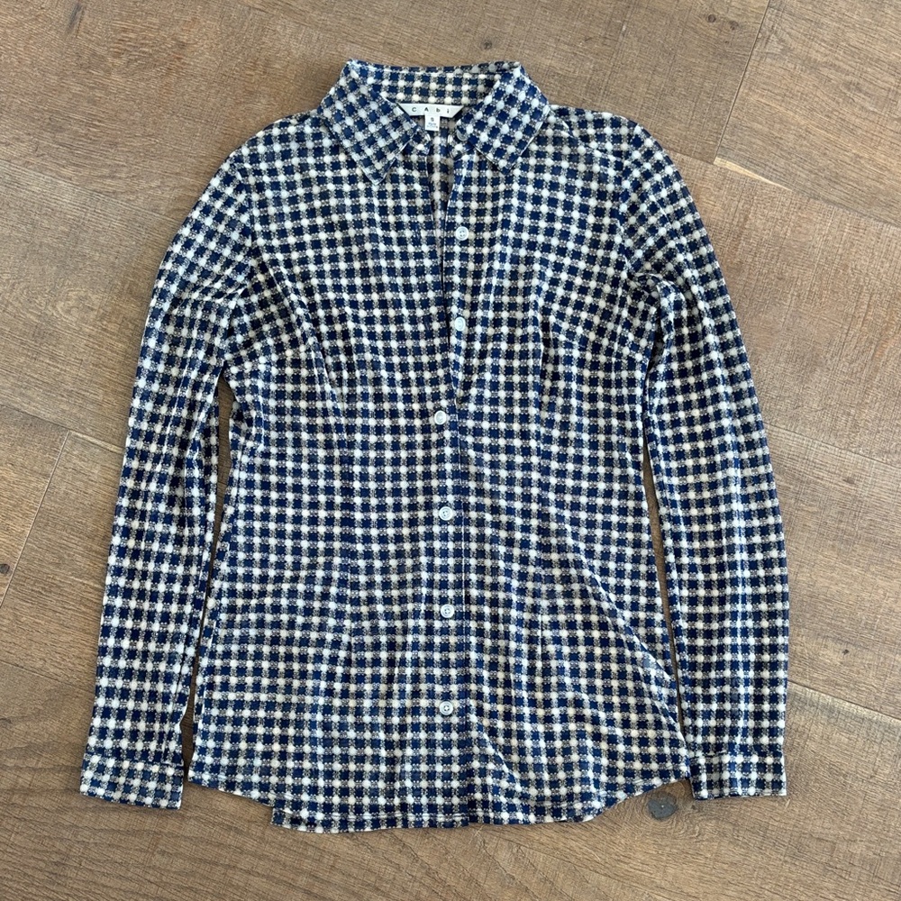 CAbi Navy and White Plaid Button Down Shirt